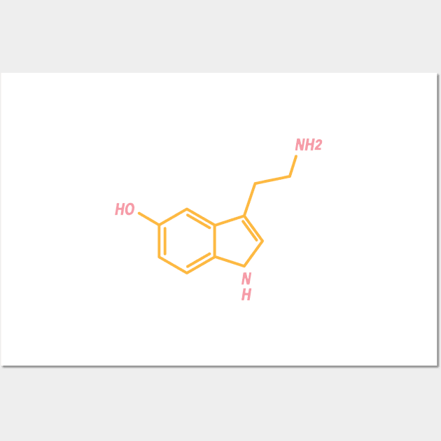 Serotonin Molecule Yellow Wall Art by murialbezanson